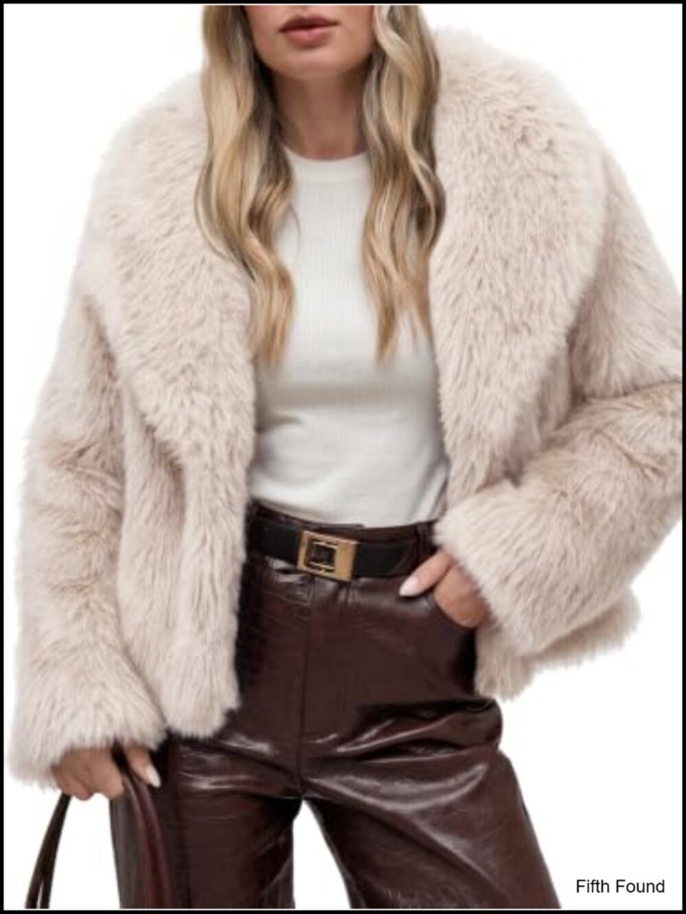 Cropped Faux Fur Coat Wide Lapel Open Front Side Pockets Long Sleeve